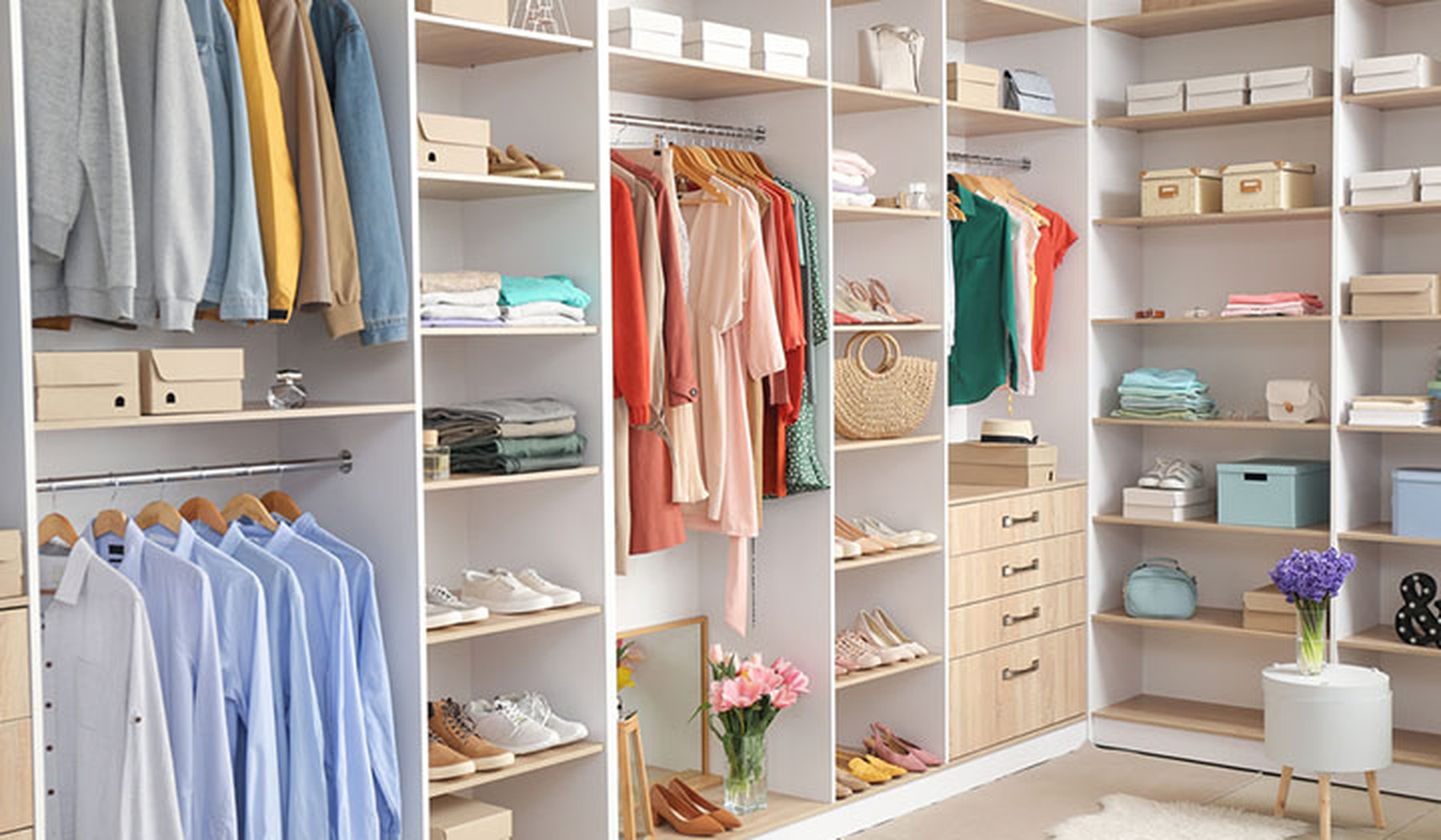 Organized closet with built ins