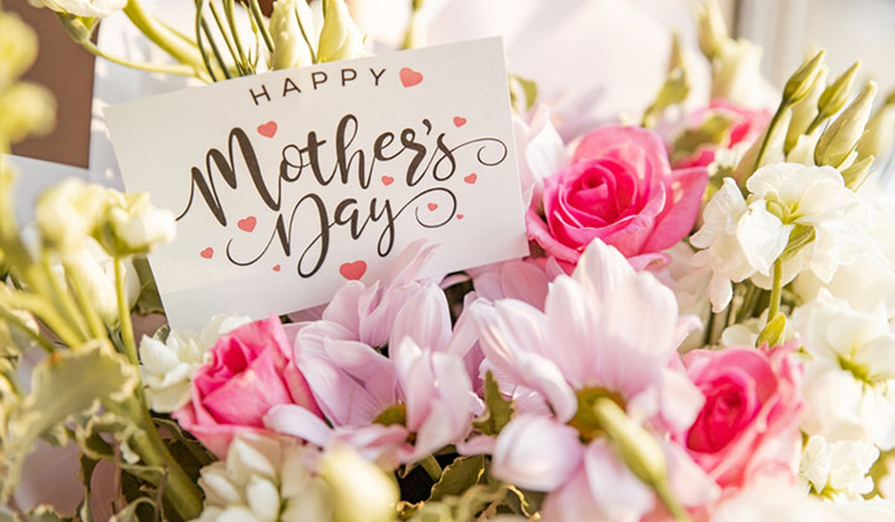Pink floral bouquet with Happy Mother's Day card
