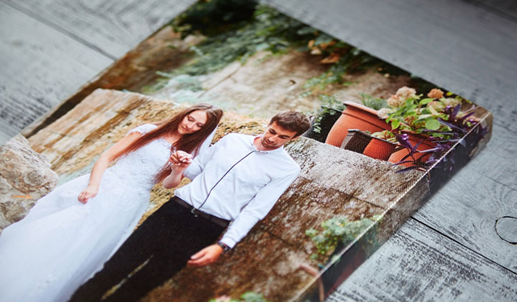 Canvas print of a couple on their wedding day