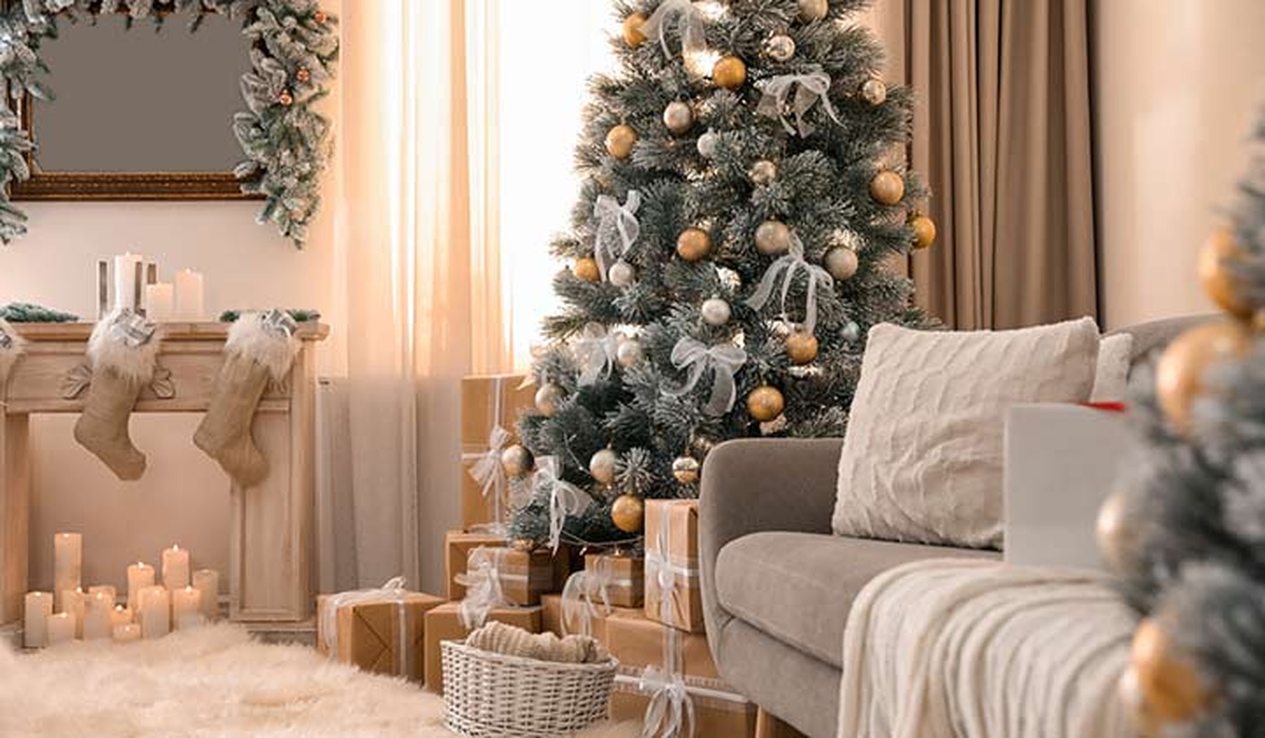 Neutral colored Christmas tree and decorations
