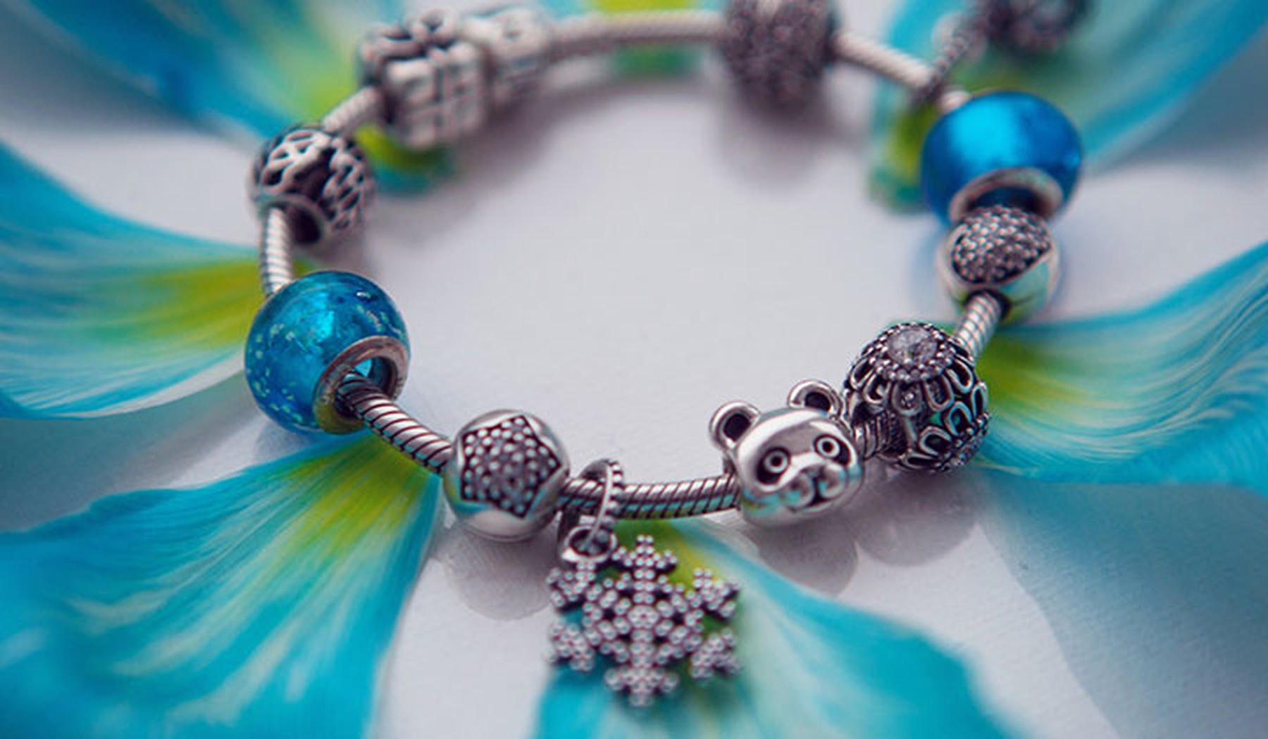 Blue and green Pandora charm bracelet